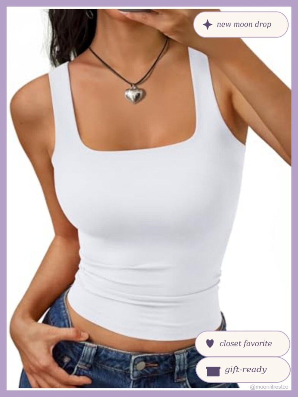 Double Lined Square Neck Tank Top Sleeveless Slim Fit Summer Top